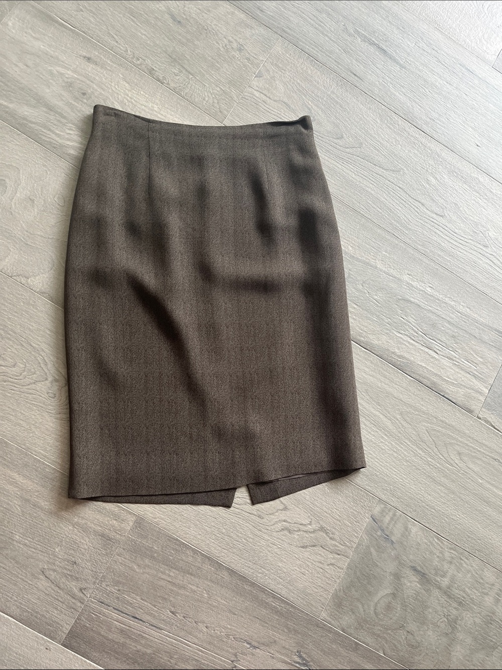 Henri Bendel Vintage, Taupe Brown Wool-Blend Lined Pencil Skirt